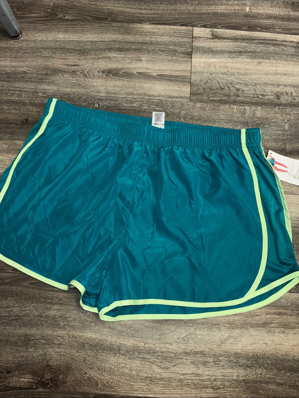 NWT Members Mark Teal Athletic Running Shorts with Neon Lime Trim, sz XXL